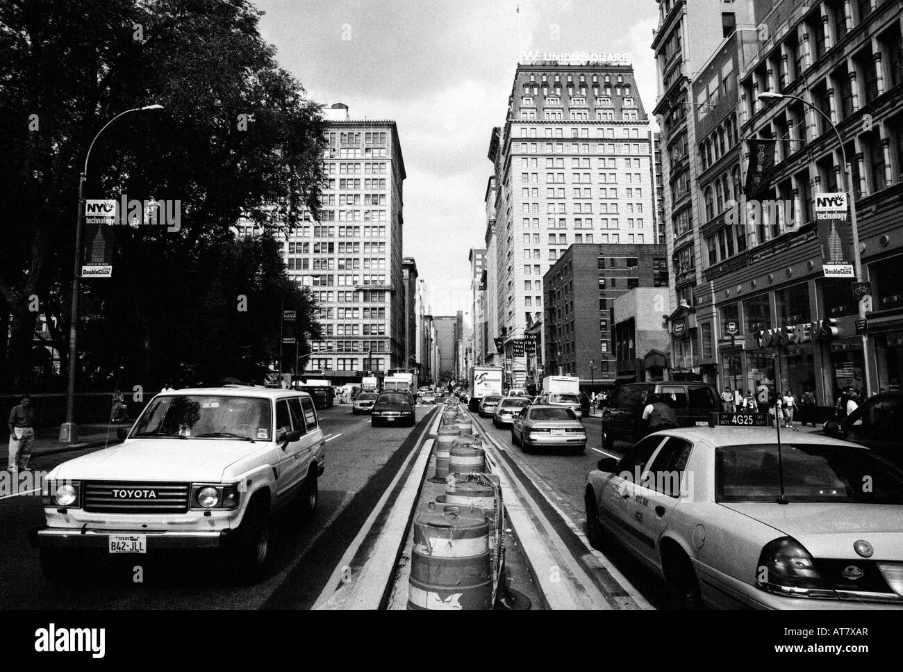 Looking up Park Avenue South on a sunny day Stock Photo