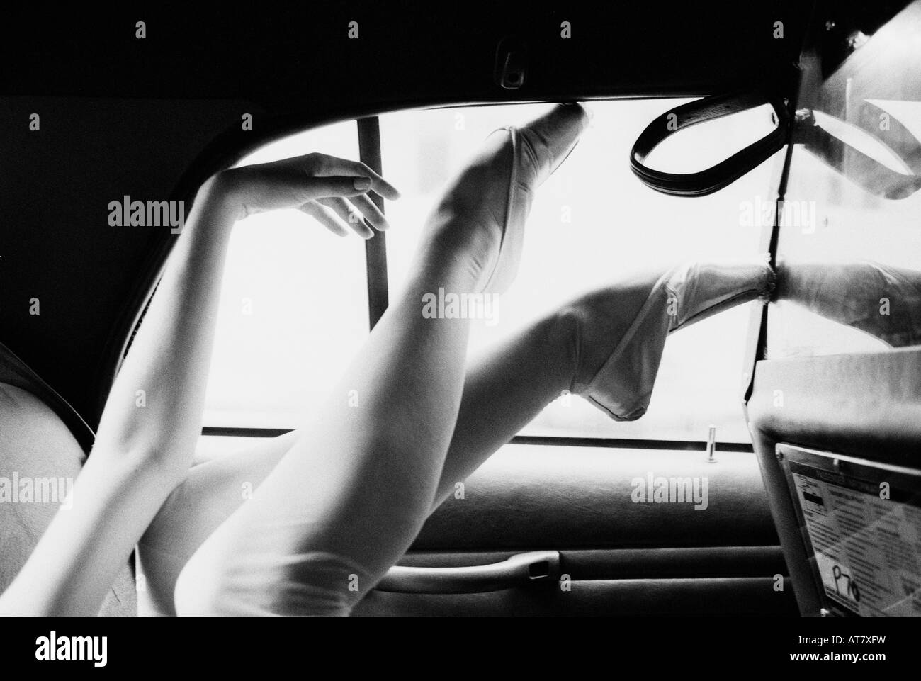 Ballerina in a New York City taxi cab Stock Photo