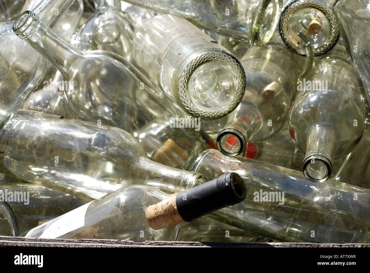 Old wine bottles in a recycling bin at a winery Stock Photo Alamy