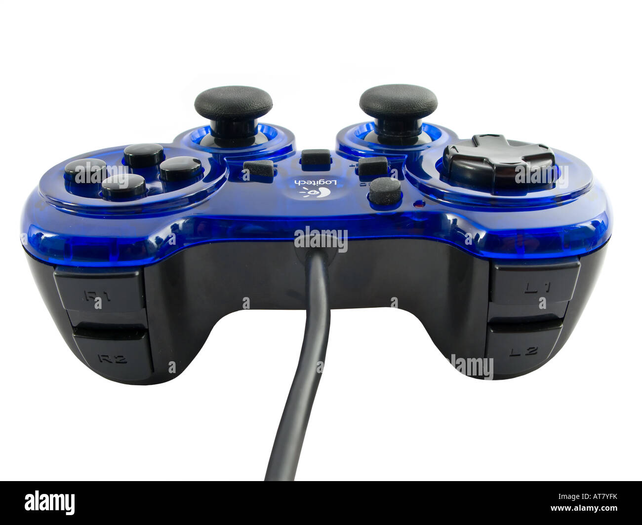 blue video game controller detail for console Stock Photo