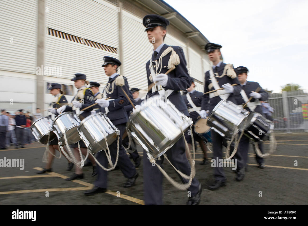 Air Training Corps cadets playing drums on parade in Kingston upon Hull
