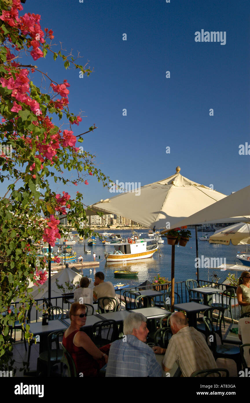 Paparazzi restaurant, Spinola Bay, St. Julian's, Malta Stock Photo
