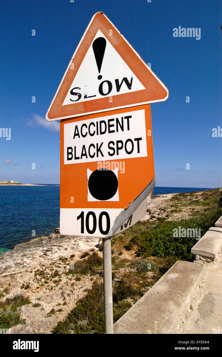 Accident black spot warning sign Malta Stock Photo Alamy