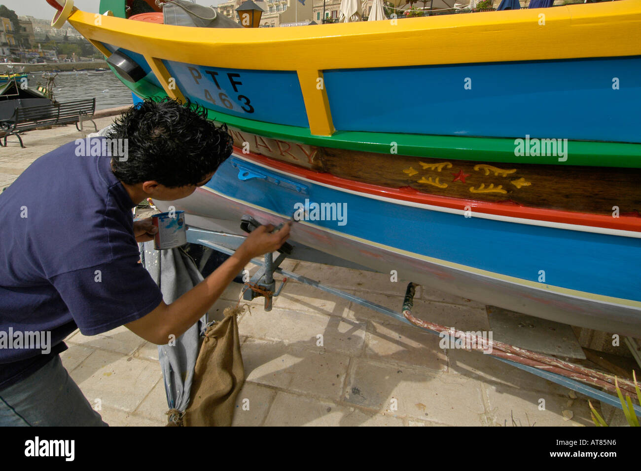 Painting fishing boat Spinola Bay Malta Stock Photo Alamy