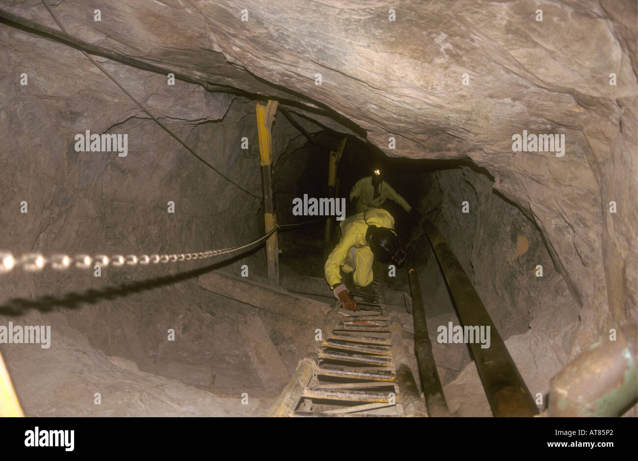 Miners Descending Underground By Ladder Patchway Gold Mine Kwekwe