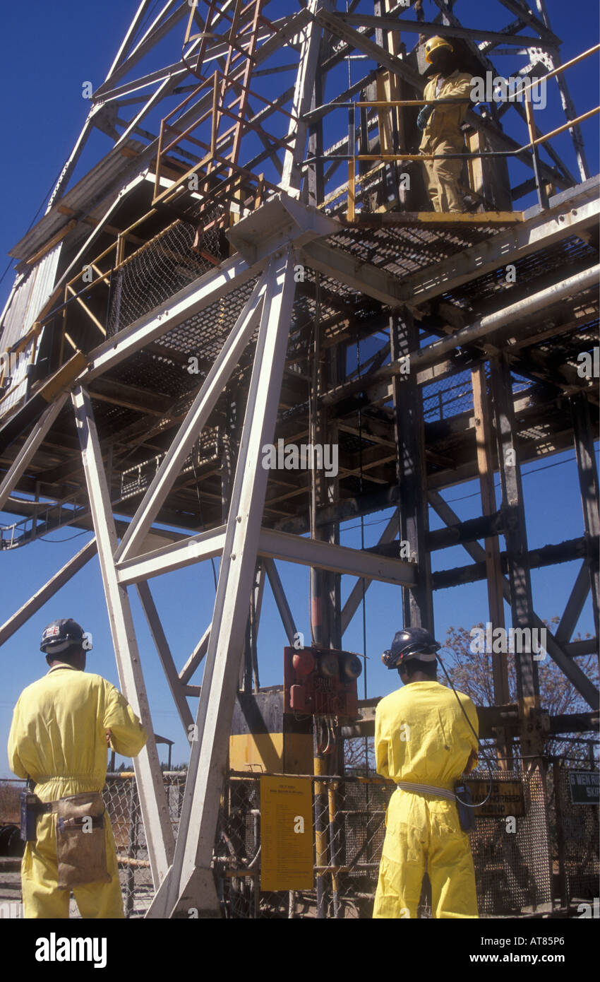 Miners working mine lift Patchway Gold Mine Kwekwe Zimbabwe Stock Photo