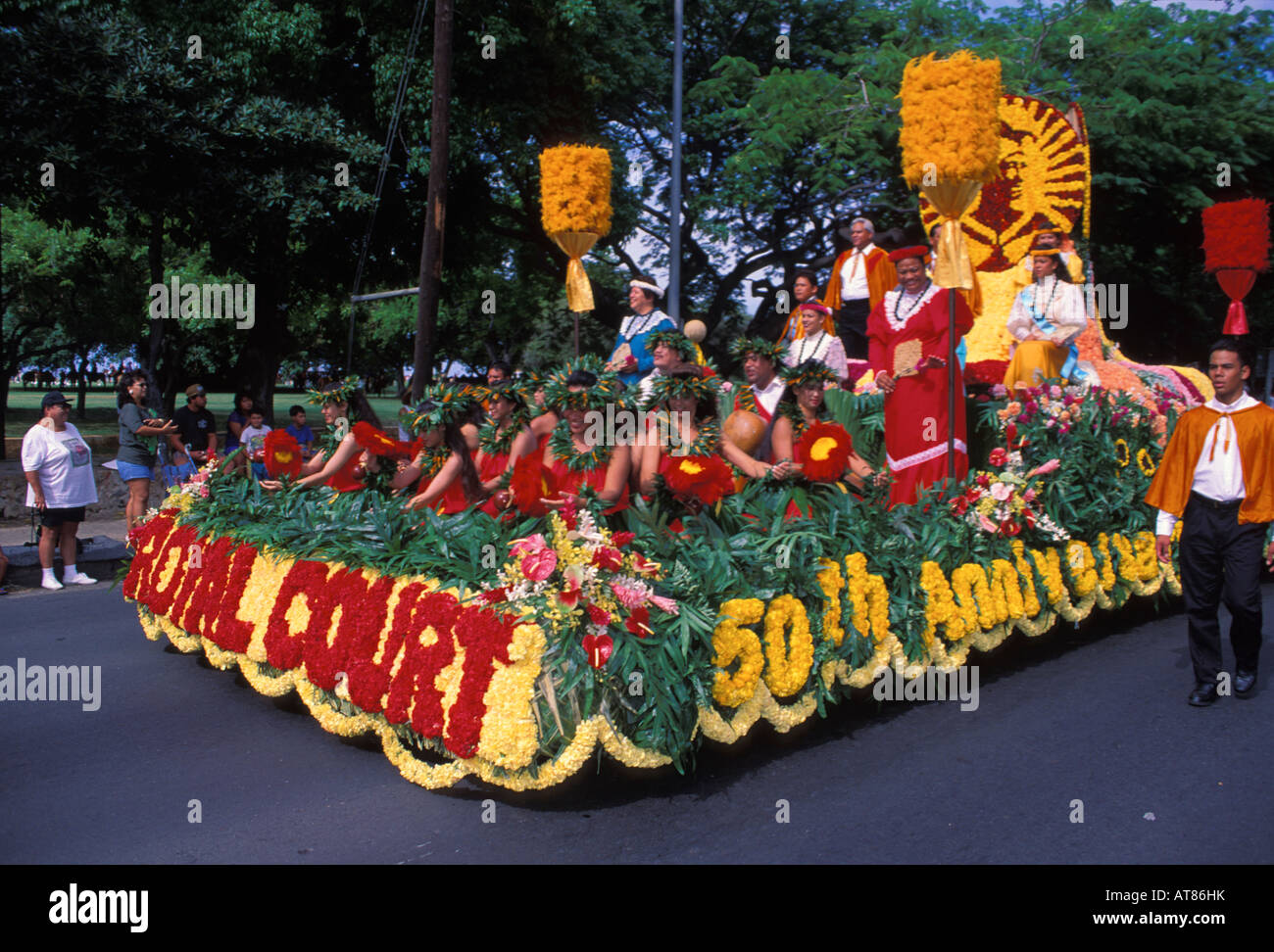 Royal Court float, Aloha Festivals Parade, Honolulu Stock Photo