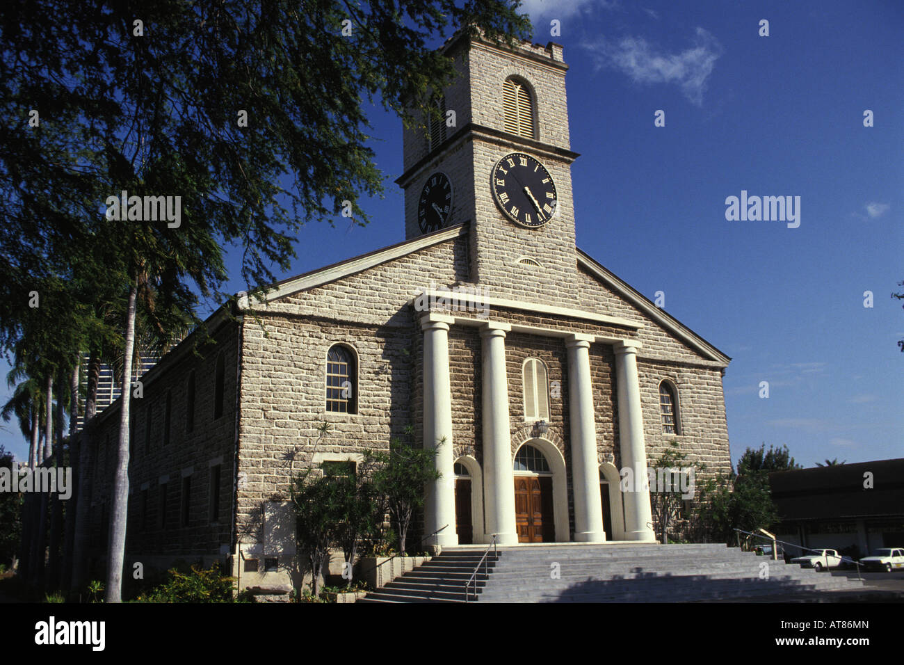 Kawaiahao Church, built of coral blocks, downtown Honolulu, scene of many weddings Stock Photo