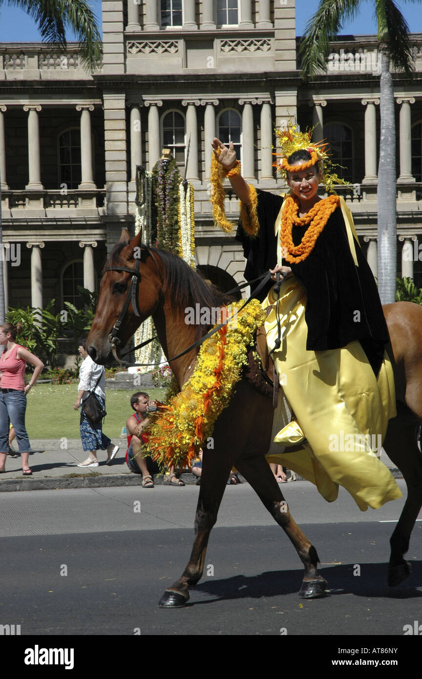 Pa'u rider in the annual King Kamehameha Day Parade. The first ruler to