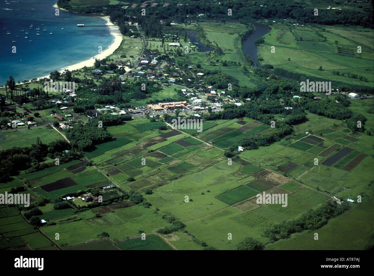 Hanalei Bay and town. North shore, Kauai, aerial Stock Photo Alamy