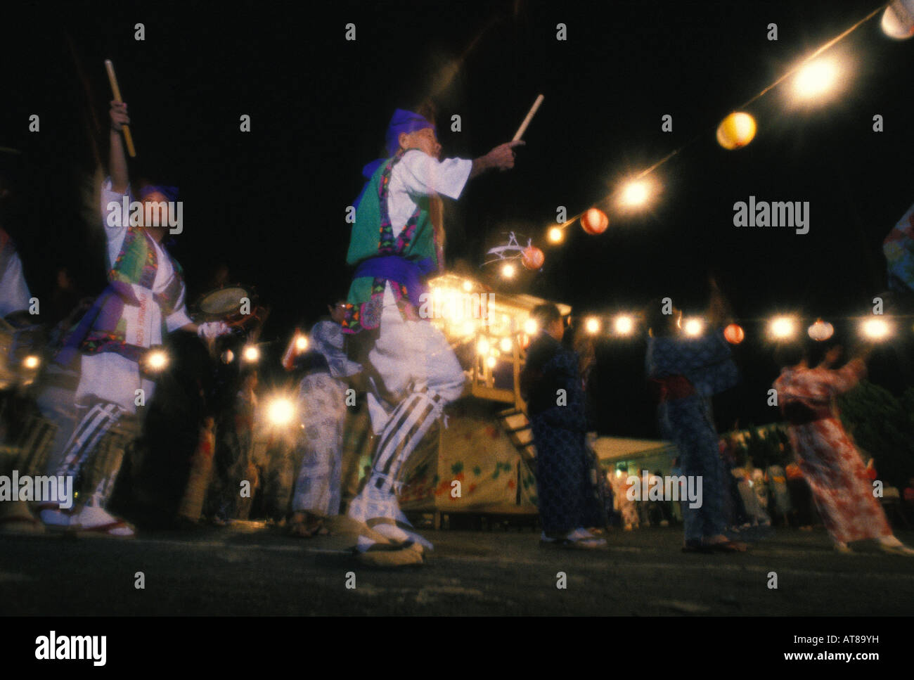 Japanese Obon festival with bon dancers honoring their ancestors Stock Photo