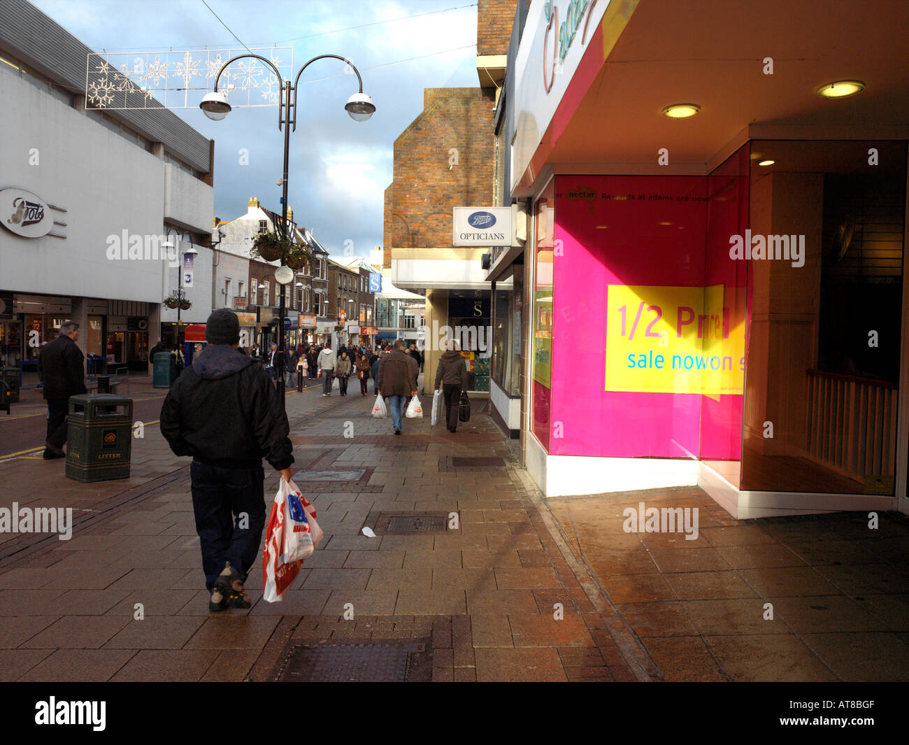 Sutton Surrey England High Street Pedestrian Zone January Sales Stock Photo