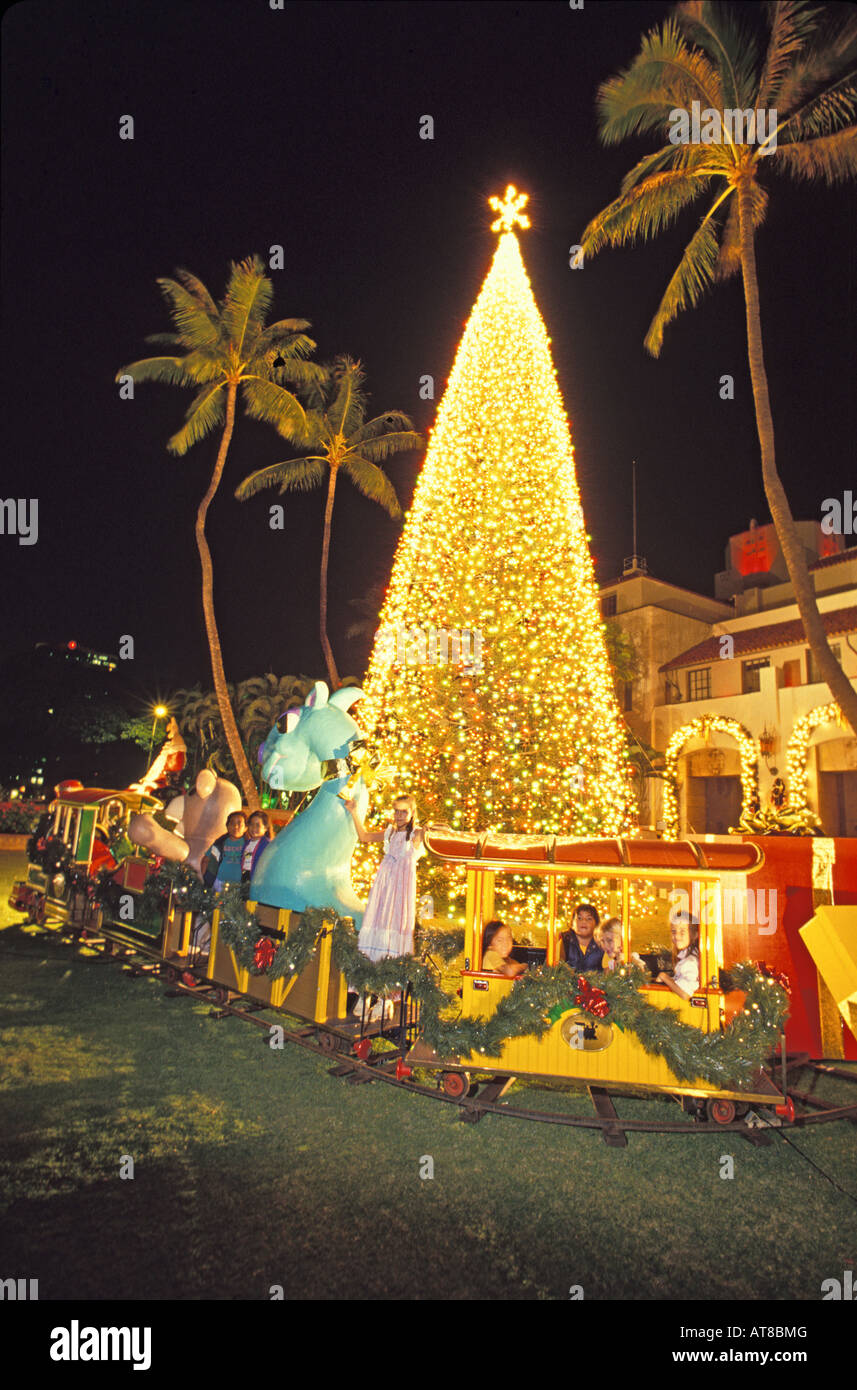 Twilight view of Christmas tree at Honolulu Hale Stock Photo Alamy