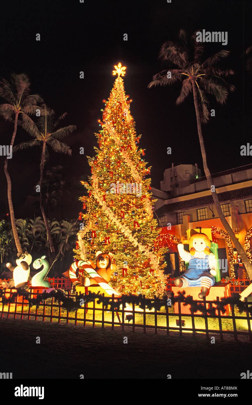 Twilight view of Christmas tree at Honolulu Hale Stock Photo Alamy
