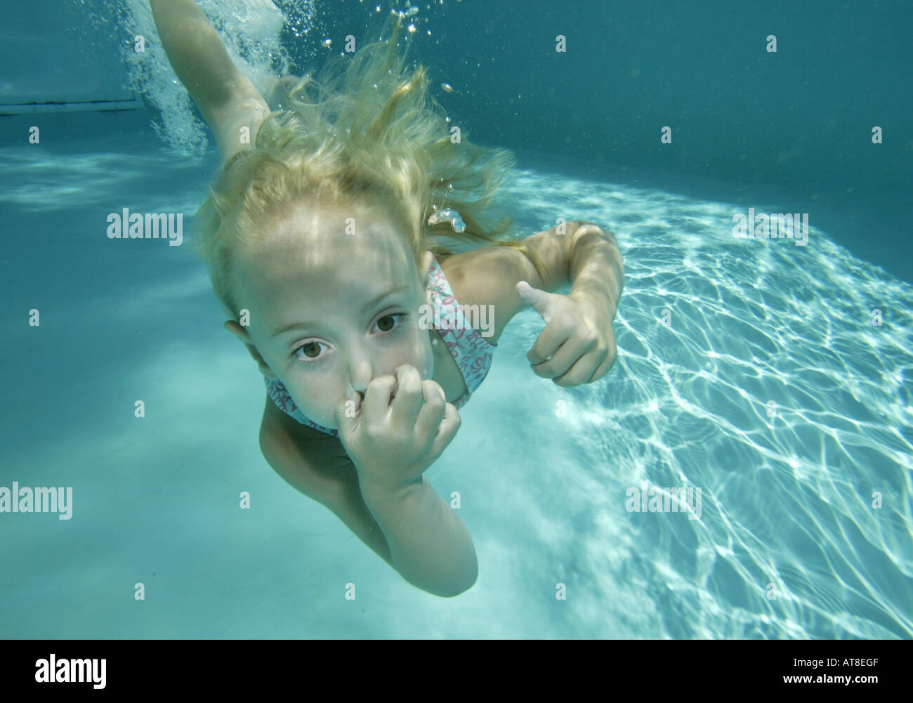 Young girl swimming underwater in a swimming pool Stock Photo Alamy