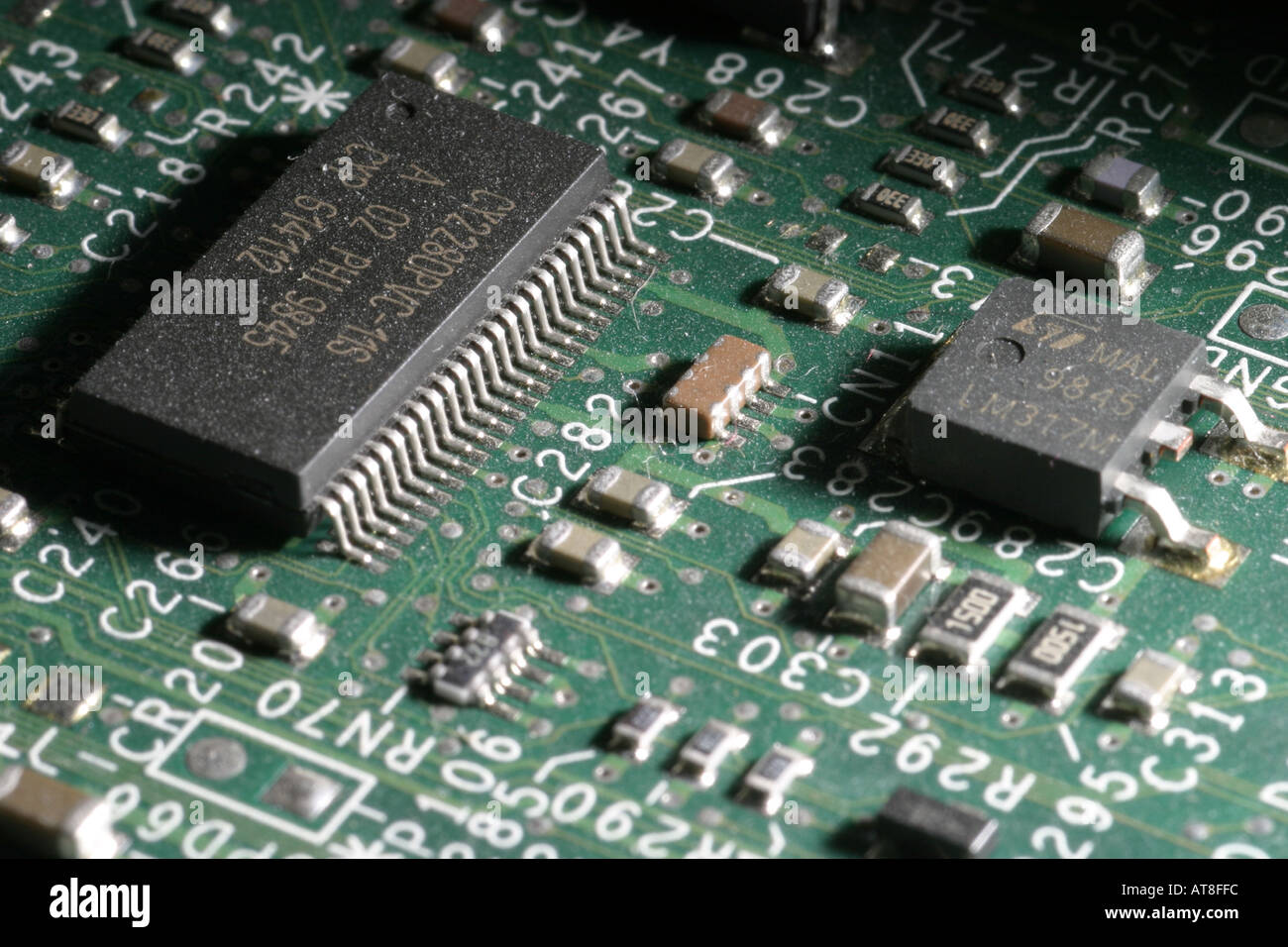 Silicon chips on a computer motherboard Stock Photo Alamy