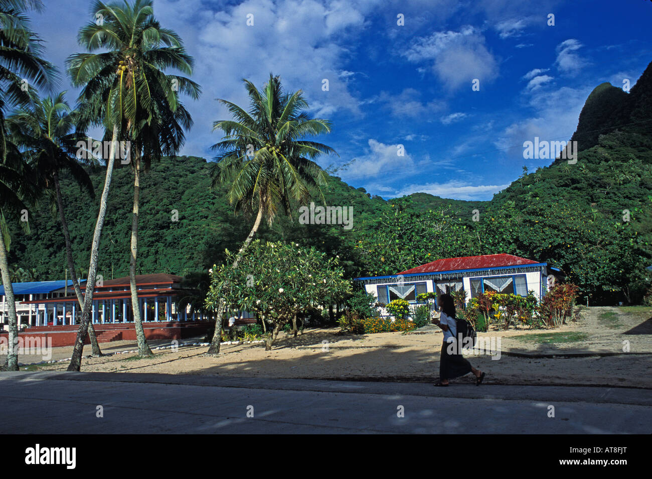 Villager walks in Vatia, Tutuila, American Samoa Stock Photo