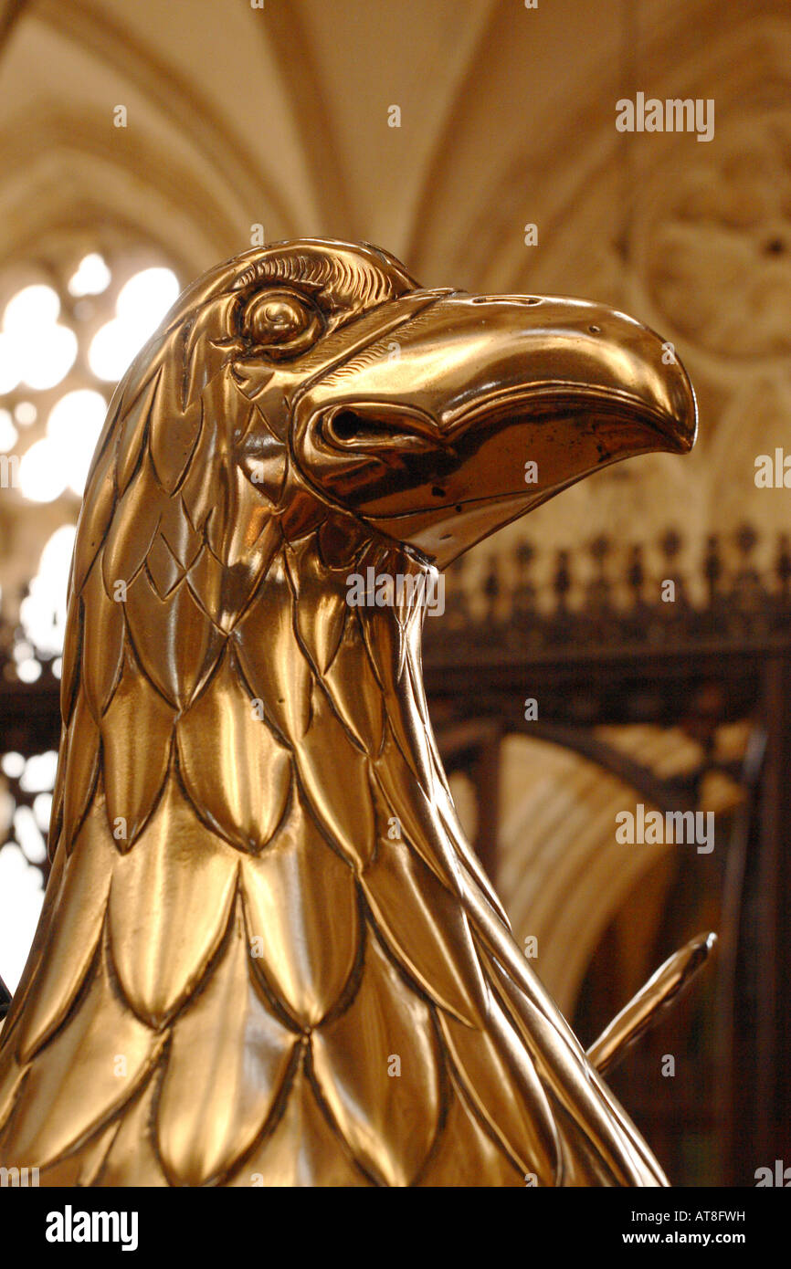 Exeter Cathedral Devon large brass eagle in the Presbytery inside interior Stock Photo