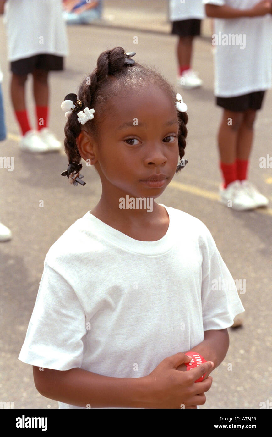 Black dancer age 7 in Grand Old Day parade. St Paul Minnesota USA Stock Photo