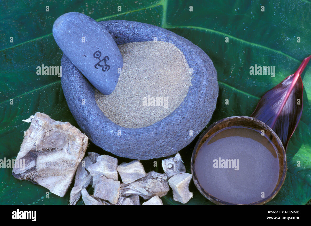 Native Hawaiian Awa ( kava) root ground to a powder and drank as a