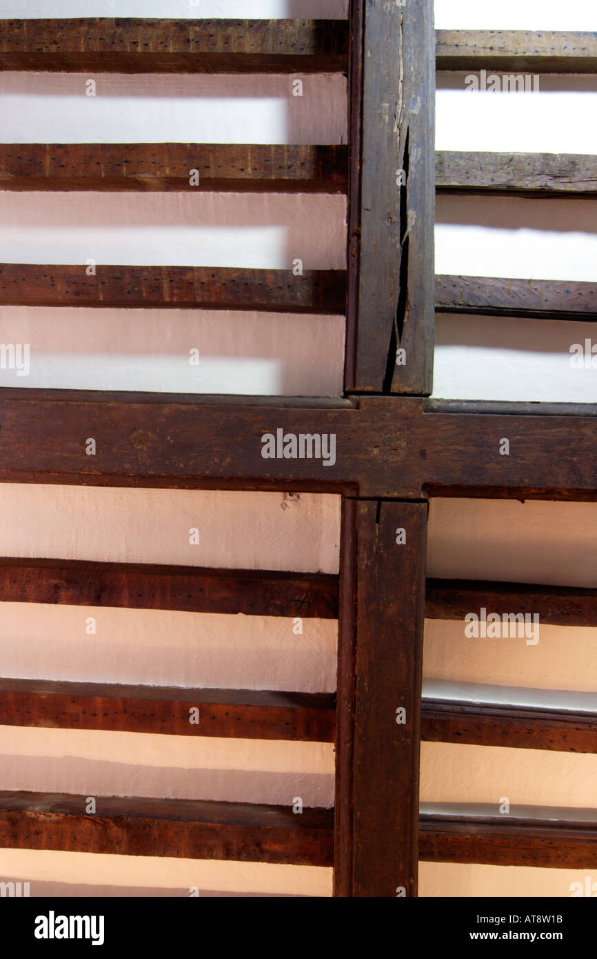 Medieval ceiling showing the Bridging beam tie beam and rafters UK Stock Photo