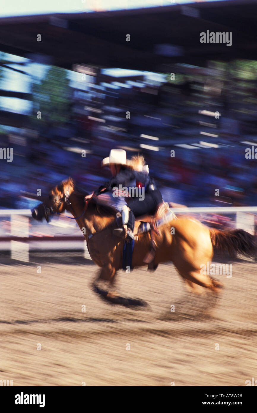 Barrel race event at Omak Stampede rodeo Omak Washington USA Stock