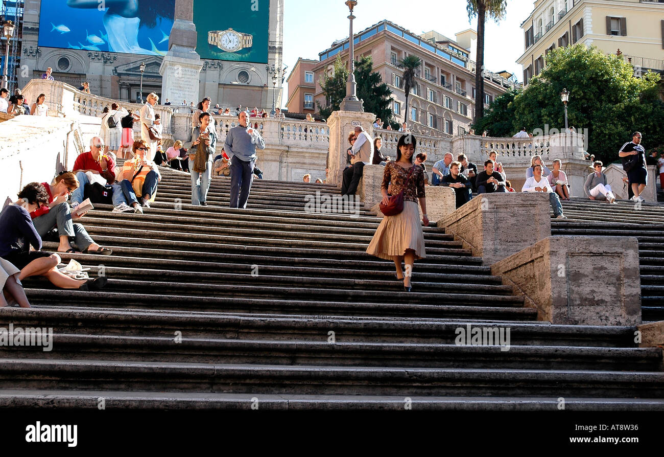 The Spanish steps, Rome's most popular meeting place (tho' no eating allowed), built between 1723 and 1726 Stock Photo