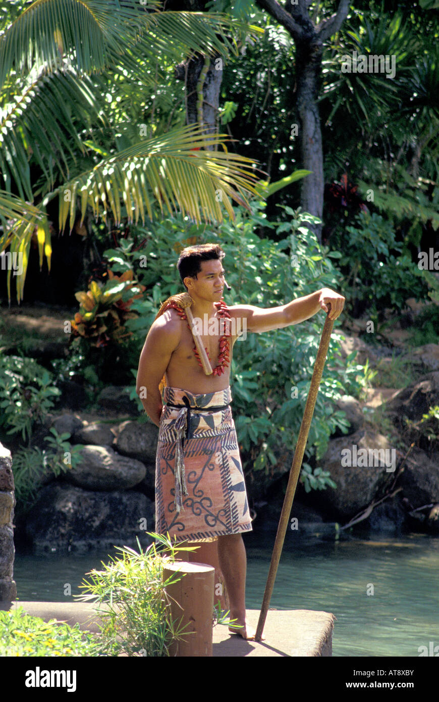 Hula and Hawaiian practices at the polynesian cultural center, north shore of oahu. Stock Photo