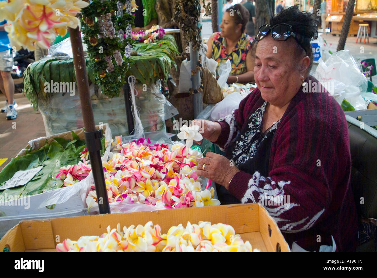 A leimaker at the International Market Place in Waikiki. Stock Photo