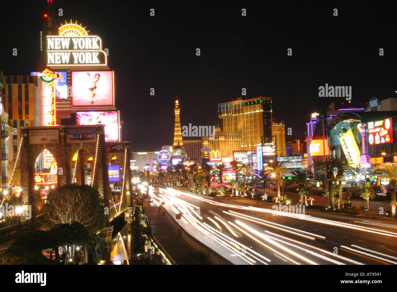 View looking down The Strip at night Las Vegas Clark County NV Stock Photo