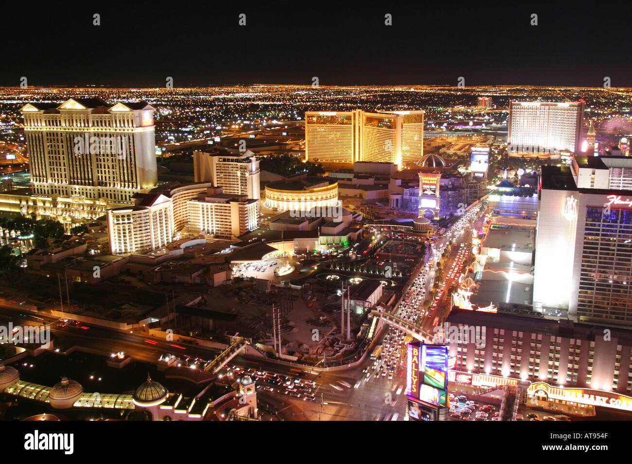 View looking down The Strip at night Las Vegas Clark County NV Stock Photo