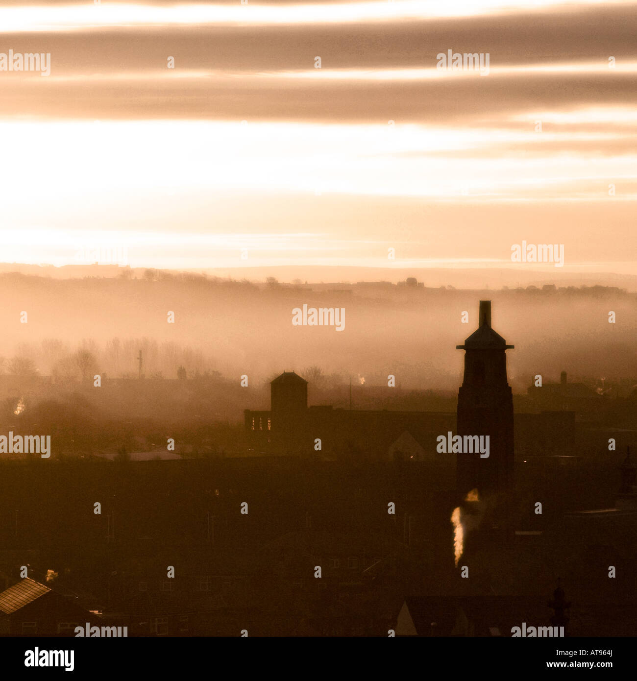 Idyllic and ambient sunrise over Rochdales urban setting Stock Photo