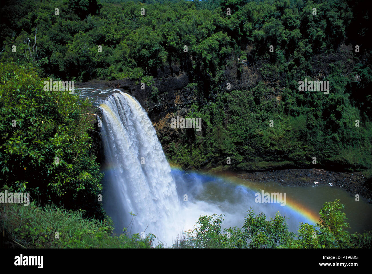 Wailua falls with rainbow, Kauai Stock Photo - Alamy