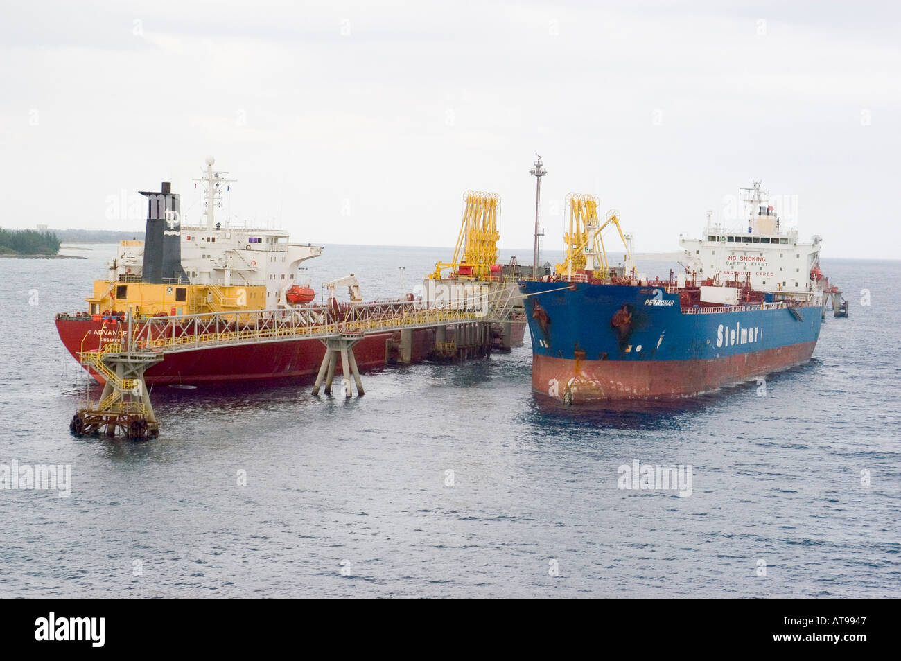 Oil Ships Offload Petroleum Offshore at Miami Florida Stock Photo