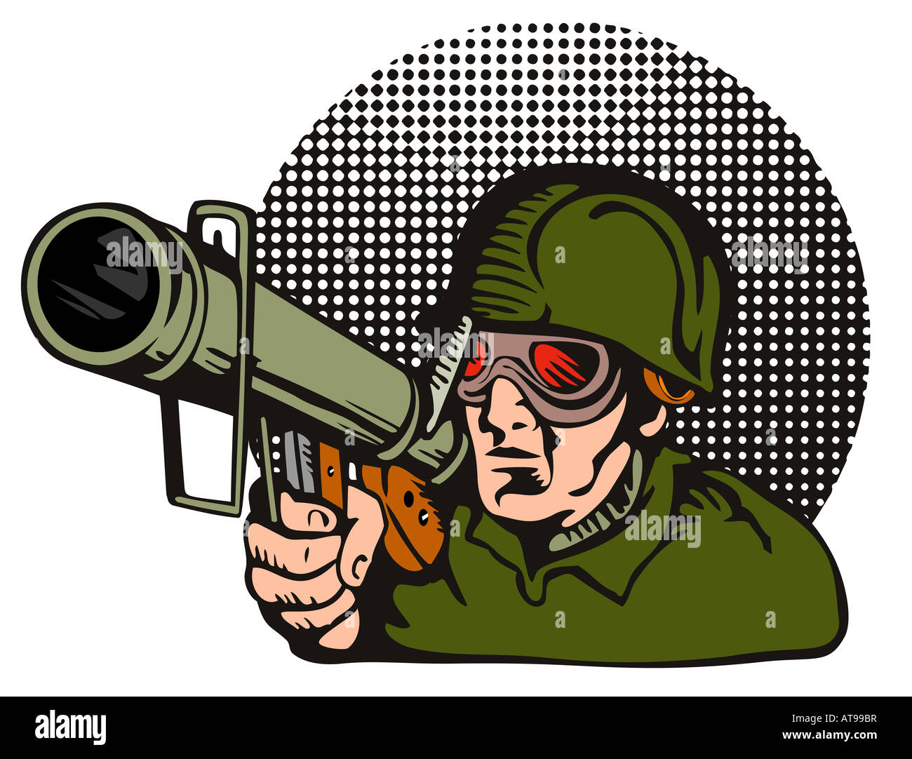 Soldier aiming a bazooka at you Stock Photo