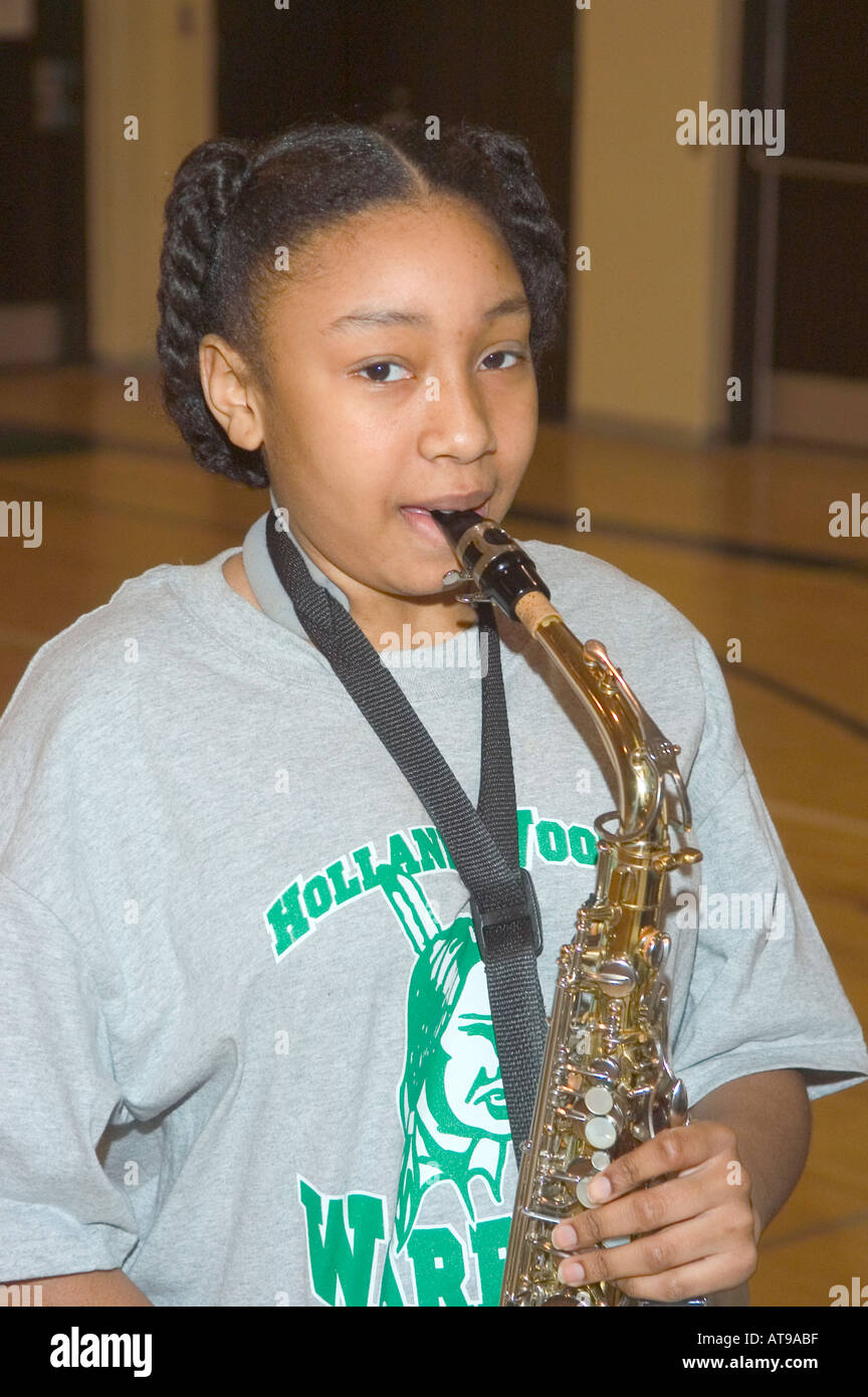 Portrait of Middle School Aged Student Playing a Musical Band ...