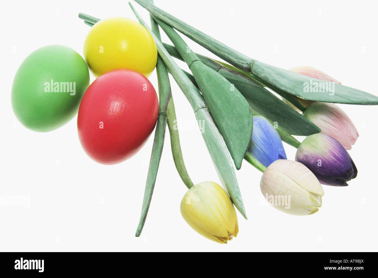 Easter Eggs and Artificial Tulips Stock Photo - Alamy