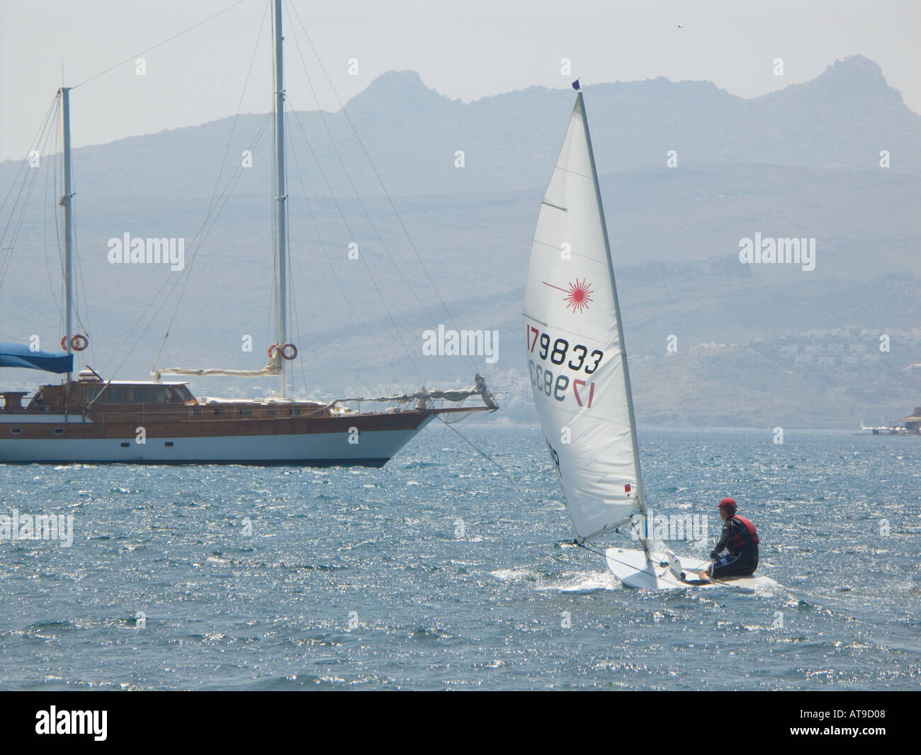 Laser class yacht sailing resort of Bitez Turkey Stock Photo Alamy