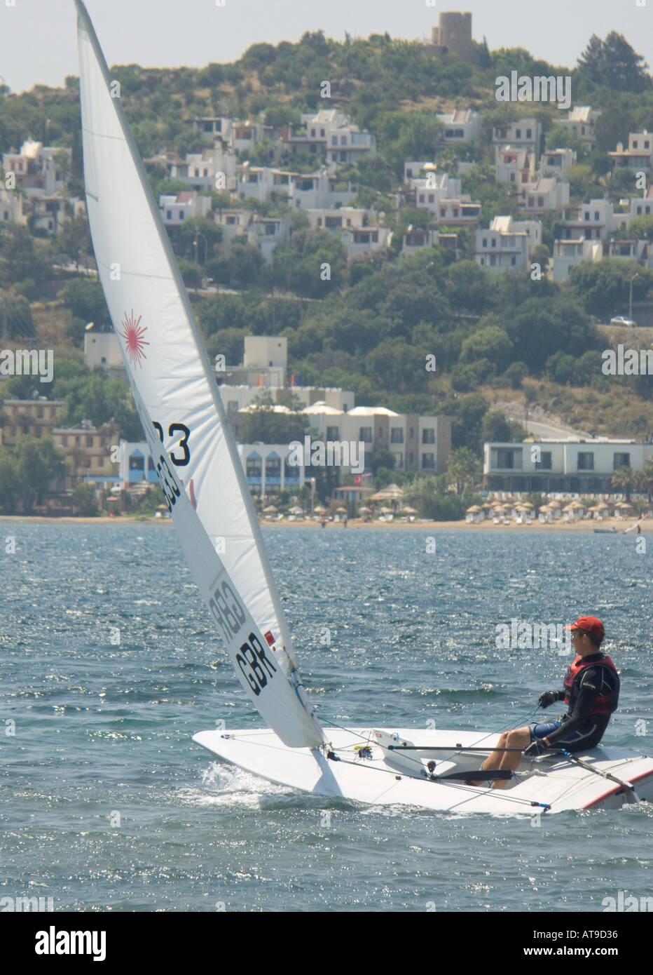 Laser class yacht sailing resort of Bitez Turkey Stock Photo Alamy