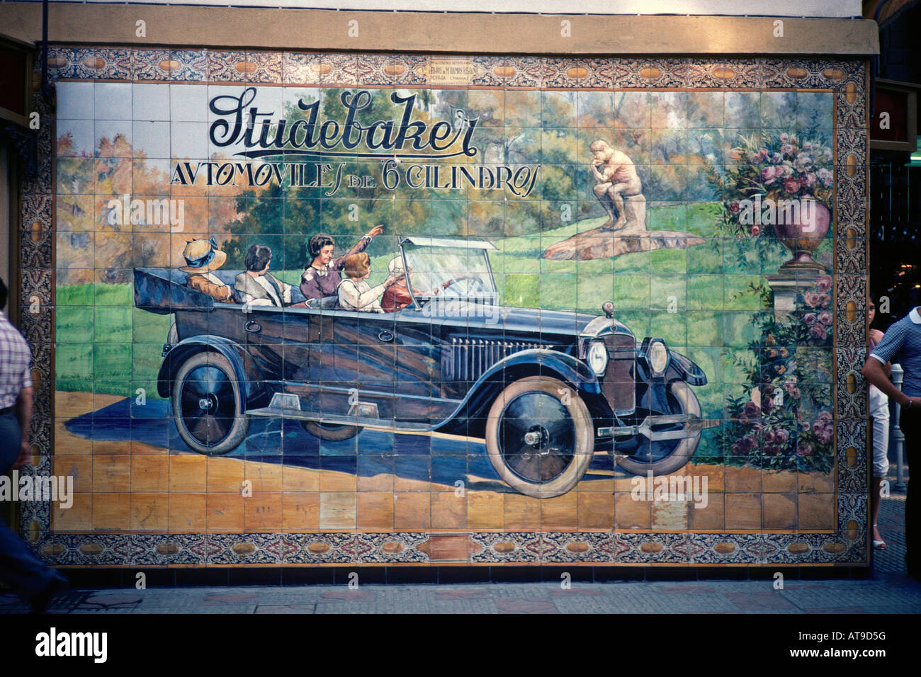 Ceramic tile mural advertising the 1924 Studebaker automobile in Seville Spain Stock Photo