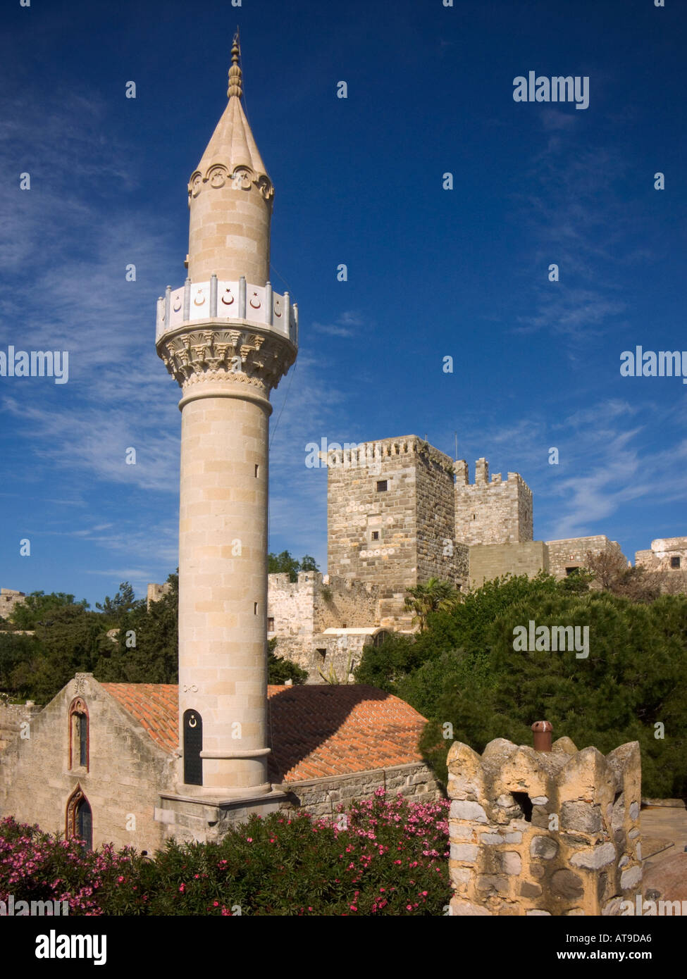 The Chapel of the Knights in Bodrum Castle converted to a mosque after final capture by the Turks with its soaring minaret Stock Photo