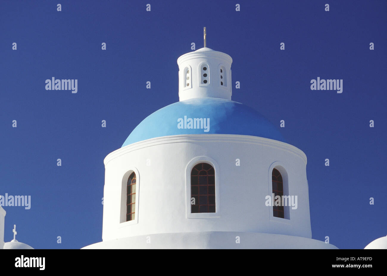 blue cupola of a church on Santorin Stock Photo