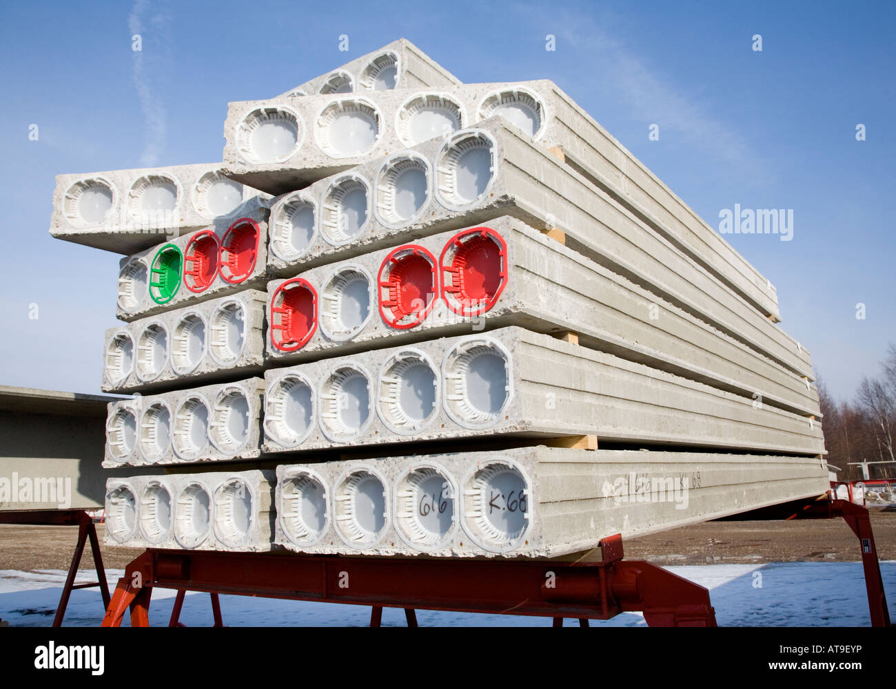 Inventory of prefabricated hollow-core concrete construction elements , Finland Stock Photo