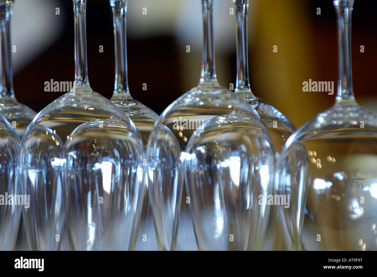 empty glass wine glasses upside down clean dry Stock Photo