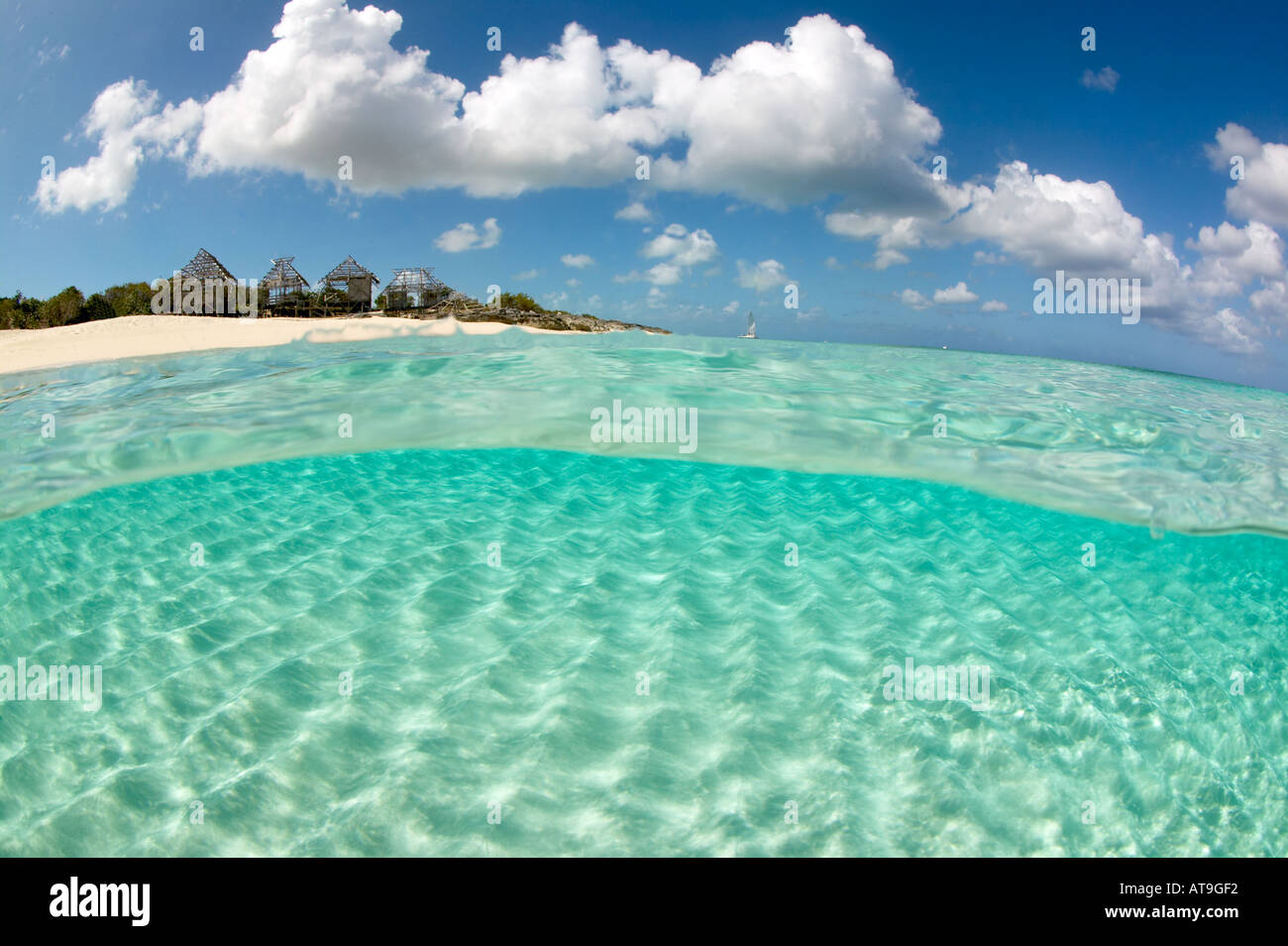 Under over image in Northwest Point shallows Provo Turks Caicos Islands Stock Photo