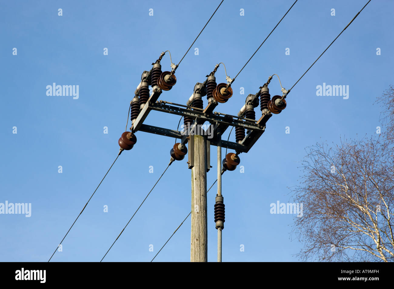 Medium voltage Power line / Electricity pylon Stock Photo