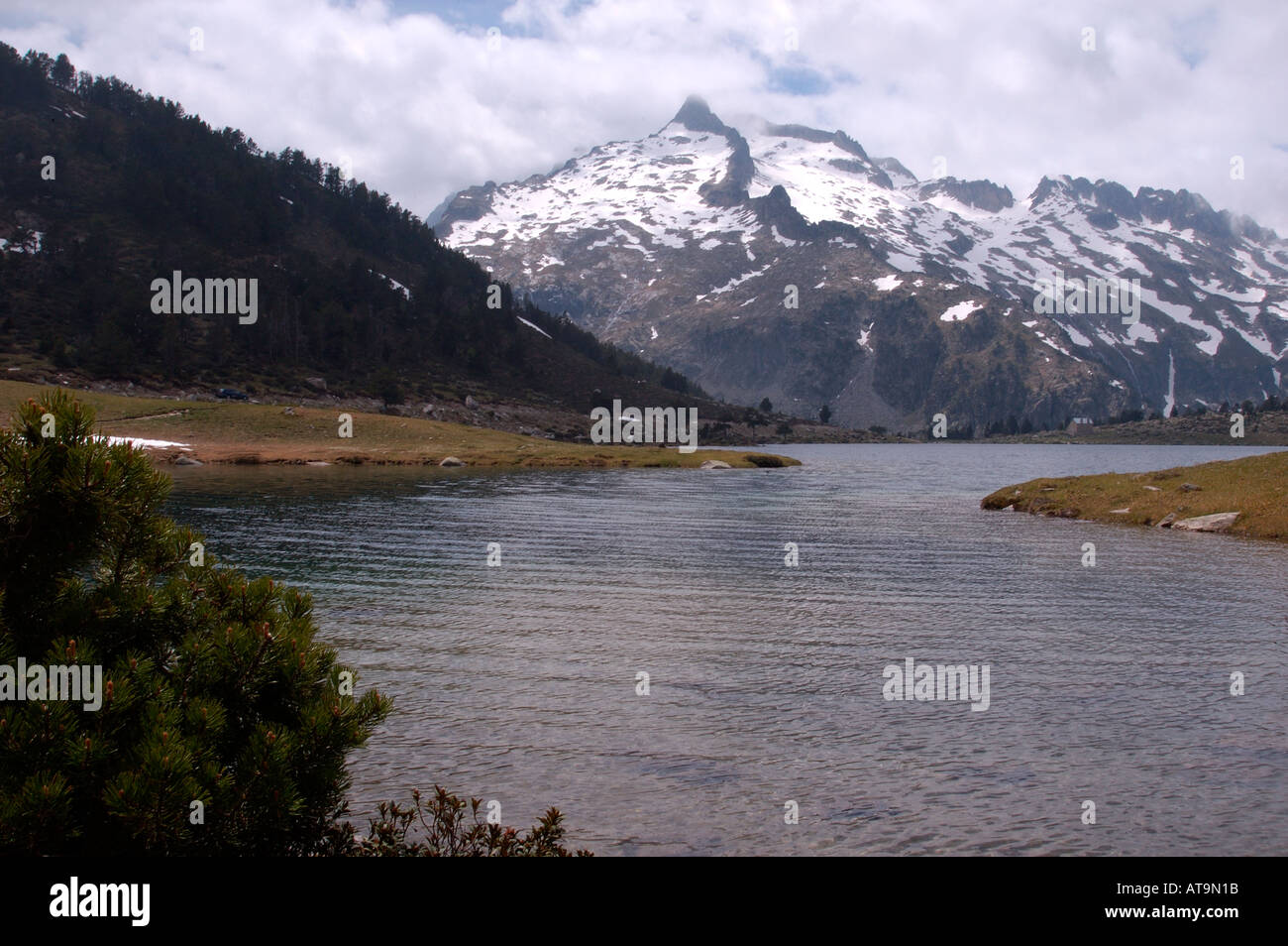 Lac d' Aumar and Pic de Neouvielle in the French Pyrenees Stock Photo