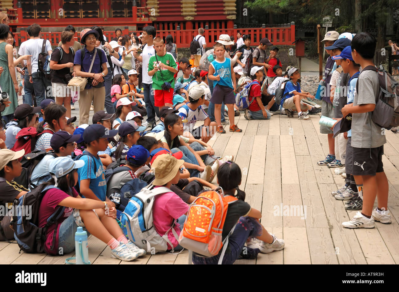 Japanese students and European student Nikko Tochigi Japan Stock Photo