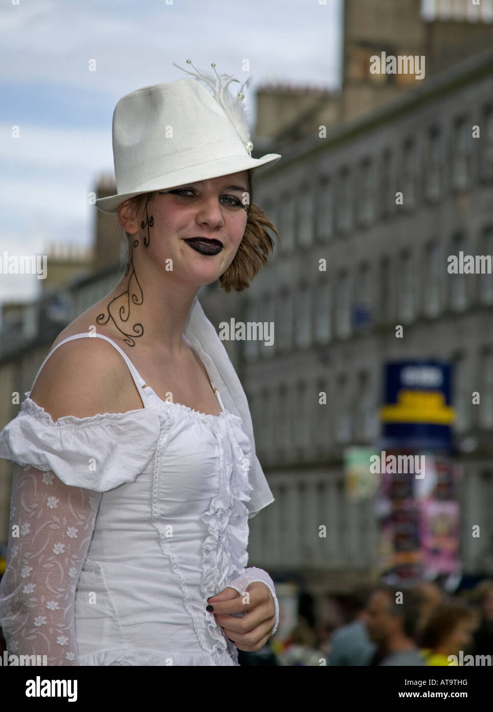 Female performer poses  while she promotes her show Stock Photo