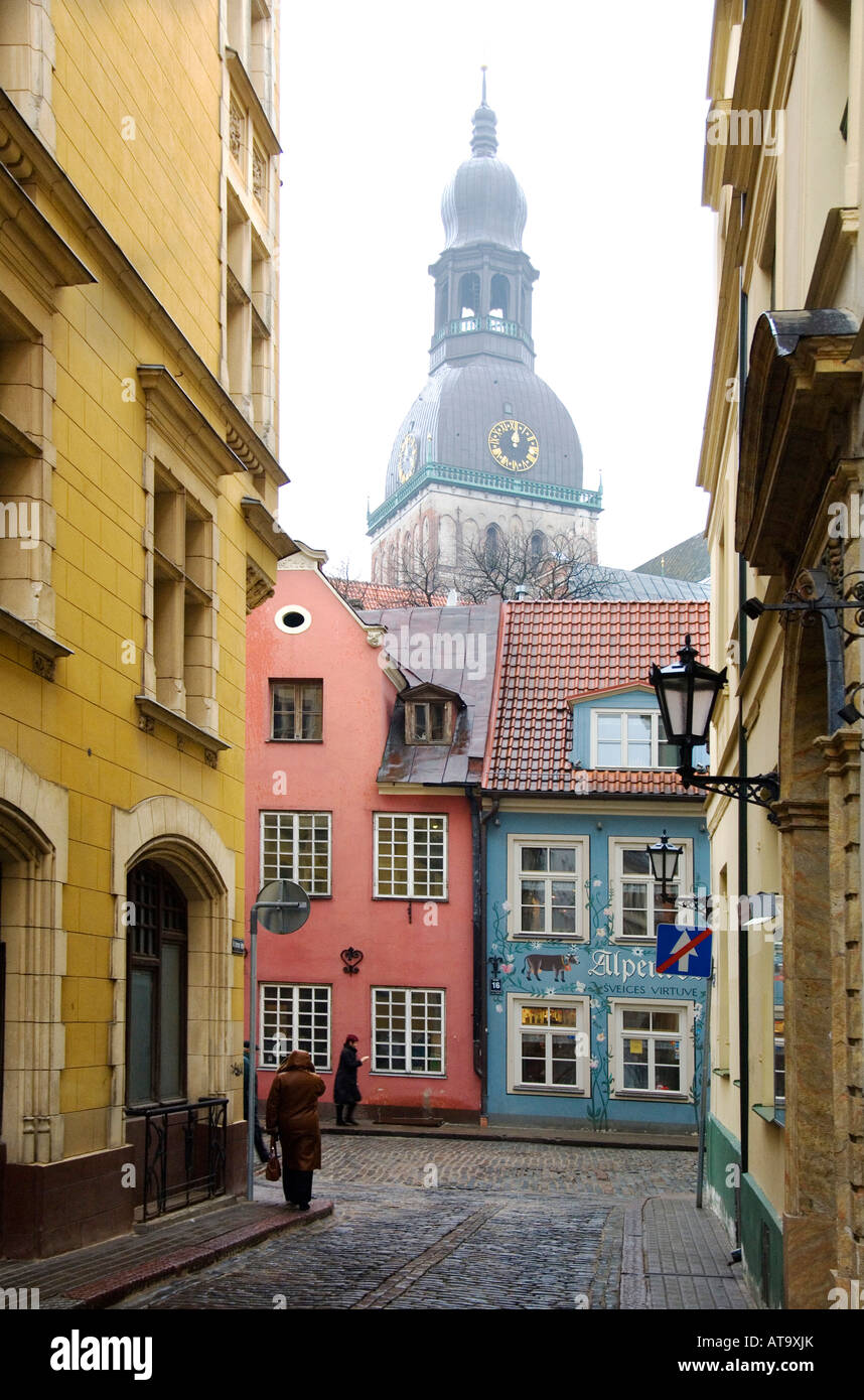 Medieval houses in the old town section of Riga, the capital city of the Baltic republic of Latvia Stock Photo